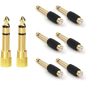VCE 6-Pack RCA to 1/4" Audio Adapter Bundle with 2-Pack 6.35mm 1/4 inch to 3.5mm 1/8 inch Male to Female Stereo Jack Adapter