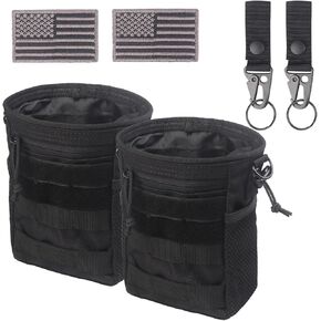 XTACER Molle Dump Pouch, Recycled Storage Drawstring Packs Magazine Bag for Range Shooting, Tactical Duty Belts, with USA Flag Patch and Belt Keychain