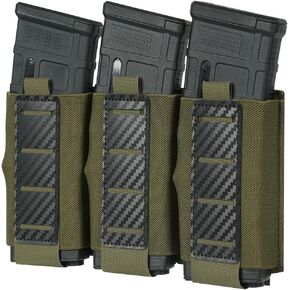 Tactical Triple Mag Pouch 5.56mm MOLLE Magazine Pouch Elastic Rifle Magazine Carrier with Carbon Fiber Patterned PP Plate