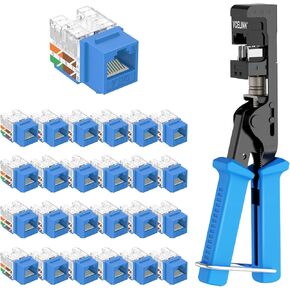 VCE RJ45 Cat6 Keystone Jacks Slim Profile UL-Listed 25-Pack Blue with Speed Termination Keystone Tool