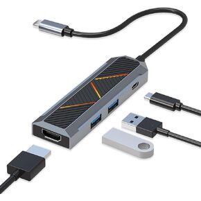 Redragon 4-in-1 USB-C Hub with 4K 60Hz HDMI Splitter, 100W PD Charging, 2X USB-A 3.0 5Gbps, RGB Lighting, Aluminum Build Docking Station for MacBook Pro/XPS/Dell/More