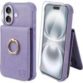 VANAVAGY Compatible for iPhone 16e Wallet Case for Women Men, PU Leather Magnetic Clasp Flip Folio Phone Case Cover with Credit Card Holder Coin Pocket Ring Holder,Forest Green