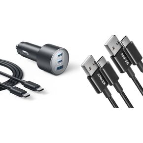 Anker USB to USB C Cable [2 Pack, 3FT], USB A to USB C Charger Cord for Samsung Galaxy S10 S10+, LG V30, Beats Fit Pro and More (USB 2.0, Black) USB-C Car Charger, 167.5W Max 3-Port Ultra-C