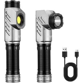 Tactical Flashlight 1600 Lumens with COB, IP54 Waterproof EDC Aluminum Flashlight, Compact 90 Degree Rotating Swivel Head Work Light; 6 Light Modes, Pocket Clip Magnetic Base for Hands-Free Lighting