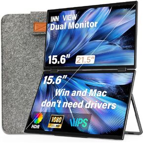 InnoView Dual Portable Monitors 15.6" Laptop Screen Extender 1080P FHD Stacked Folding Triple Monitor HDMI USB-C Portable Dual Monitor for Laptop PC Windows Mac (No Driver Needed)