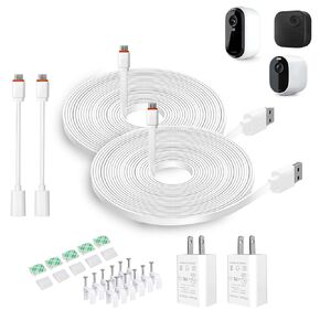 DIANMU 2Pack 26FT Charging Cable with Adapter for Arlo Essential 2K (2nd Gen) / Arlo Essential Spotlight Camera, Blink Outdoor 4(4th Gen)/(3rd Gen), Weatherproof Outdoor Flat Power Cord and Charger