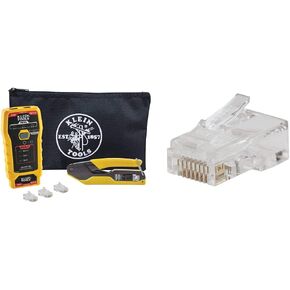 Klein Tools Ethernet Cable Tester, Crimper, and Connector Kit + Klein Tools CAT6 Pass-Thru Modular Data Plug 50-Pack