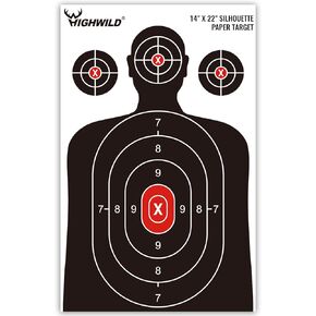 Highwild Shooting Range Silhouette Paper Target 50 Pack - 14X22 Inches - Suitable for Handguns, Rifles, Airguns, BB Guns