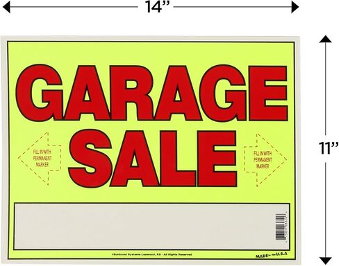 Sunburst Systems 3610 Garage Sale Sign 14" x 11" Neon, w/Directional Arrows & box to write info in, Weather Resistant in Saudi Arabia