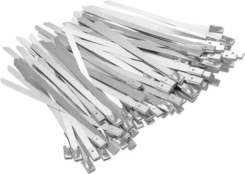 PATIKIL Metal Zip Ties 100 Pcs, 4 Inch Heavy Duty 304 Stainless Steel Self-Locking Cable Ties, 250LB Multi Purpose Binding for Indoor and Outdoor, Silver in Kuwait