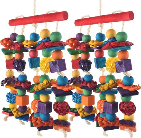Bird Toys,Parakeet Chewing Toys,Multicolored Natural Wooden Blocks Birds Parrot Tearing Toys mit Rattan Wicker Balls,for Medium Small Macaw Cockatoos Budgie Lovebird Cockatiel Conures in Kuwait
