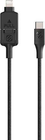 Scosche CCi4B4PSG 2-in-1 Braided USB-C to C/USB-C to Lightning Multi-Device Charge and Sync Cable, 4FT Type-C Charger Fast Charging Cord Compatible with Apple iPhone, iPad, Galaxy and More, Black in Kuwait