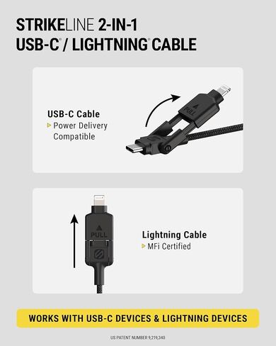Scosche CCi4B4PSG 2-in-1 Braided USB-C to C/USB-C to Lightning Multi-Device Charge and Sync Cable, 4FT Type-C Charger Fast Charging Cord Compatible with Apple iPhone, iPad, Galaxy and More, Black in Kuwait