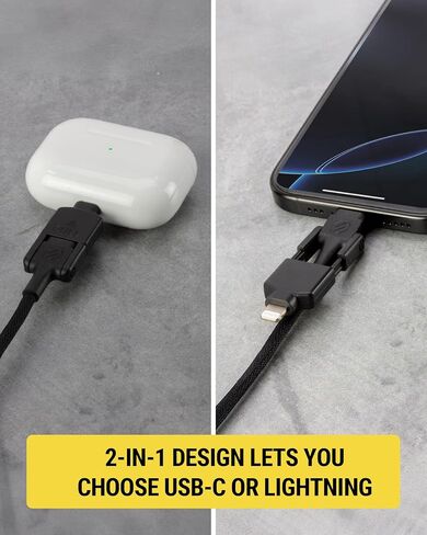 Scosche CCi4B4PSG 2-in-1 Braided USB-C to C/USB-C to Lightning Multi-Device Charge and Sync Cable, 4FT Type-C Charger Fast Charging Cord Compatible with Apple iPhone, iPad, Galaxy and More, Black in Kuwait