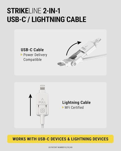 Scosche CCi4B4PSG 2-in-1 Braided USB-C to C/USB-C to Lightning Multi-Device Charge and Sync Cable, 4FT Type-C Charger Fast Charging Cord Compatible with Apple iPhone, iPad, Galaxy and More, Black in Kuwait