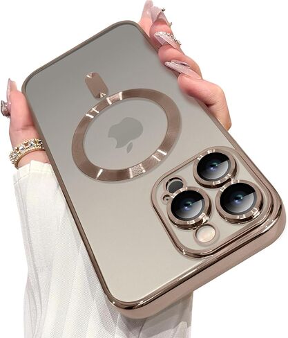 OOK Magnetic Case Made for iPhone 16 Pro (6.3 Inch) [Built-in Camera Lens Protector] [Compatible with MagSafe] Soft TPU Anti-Scratch Shockproof Protective Slim Clear Case for Women Men - Brown in Saudi Arabia