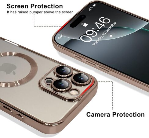 OOK Magnetic Case Made for iPhone 16 Pro (6.3 Inch) [Built-in Camera Lens Protector] [Compatible with MagSafe] Soft TPU Anti-Scratch Shockproof Protective Slim Clear Case for Women Men - Brown in Saudi Arabia