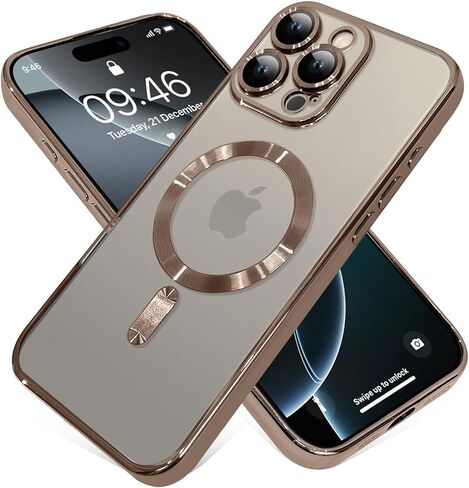 OOK Magnetic Case Made for iPhone 16 Pro (6.3 Inch) [Built-in Camera Lens Protector] [Compatible with MagSafe] Soft TPU Anti-Scratch Shockproof Protective Slim Clear Case for Women Men - Brown in Saudi Arabia