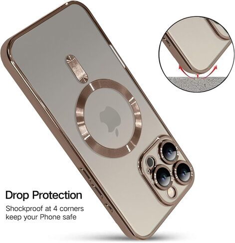 OOK Magnetic Case Made for iPhone 16 Pro (6.3 Inch) [Built-in Camera Lens Protector] [Compatible with MagSafe] Soft TPU Anti-Scratch Shockproof Protective Slim Clear Case for Women Men - Brown in Saudi Arabia