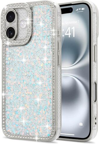Lafunda for iPhone 13 Case Glitter, Luxury Shiny Bling Sparkly Phone Cover with Crystal Diamonds Rhinestone for Women Girls Soft TPU Slim Shockproof Protective Phone Case for iPhone 13 6.1", Pink in Saudi Arabia