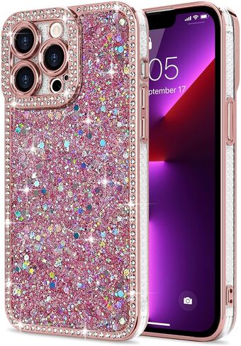 Lafunda for iPhone 13 Case Glitter, Luxury Shiny Bling Sparkly Phone Cover with Crystal Diamonds Rhinestone for Women Girls Soft TPU Slim Shockproof Protective Phone Case for iPhone 13 6.1", Pink in Saudi Arabia