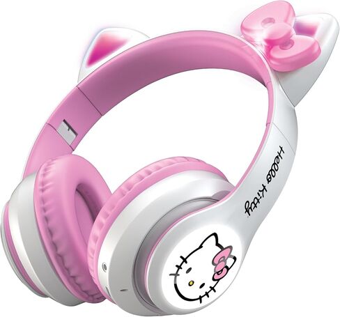 Hello Kitty Wireless Bluetooth Light-Up Headphones with Built-in Microphone, Foldable Design, Adjustable Headband, 8 Hours Playtime, LED Kitty Earcups, for Kids & Adults (Pink) in Kuwait