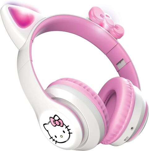 Hello Kitty Wireless Bluetooth Light-Up Headphones with Built-in Microphone, Foldable Design, Adjustable Headband, 8 Hours Playtime, LED Kitty Earcups, for Kids & Adults (Pink) in Kuwait