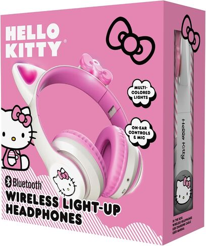 Hello Kitty Wireless Bluetooth Light-Up Headphones with Built-in Microphone, Foldable Design, Adjustable Headband, 8 Hours Playtime, LED Kitty Earcups, for Kids & Adults (Pink) in Kuwait