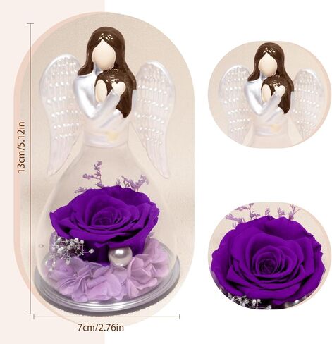Miofula Preserved Flower Rose Gifts for Mom from Daughter, Glass Angel Figurines Mother Birthday Gift for Mom Daughter Gifts from Mom, Forever Rose Mom Gifts for Christmas, Mother Daughter Statue Gift in Kuwait