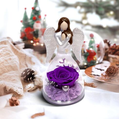 Miofula Preserved Flower Rose Gifts for Mom from Daughter, Glass Angel Figurines Mother Birthday Gift for Mom Daughter Gifts from Mom, Forever Rose Mom Gifts for Christmas, Mother Daughter Statue Gift in Kuwait