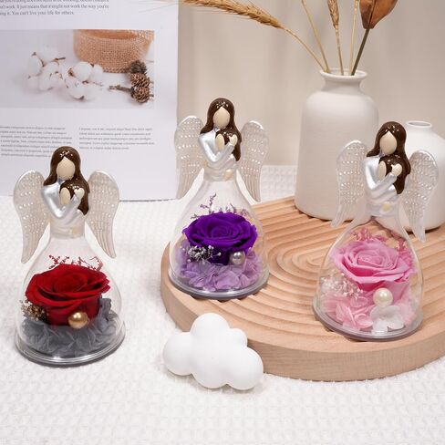 Miofula Preserved Flower Rose Gifts for Mom from Daughter, Glass Angel Figurines Mother Birthday Gift for Mom Daughter Gifts from Mom, Forever Rose Mom Gifts for Christmas, Mother Daughter Statue Gift in Kuwait