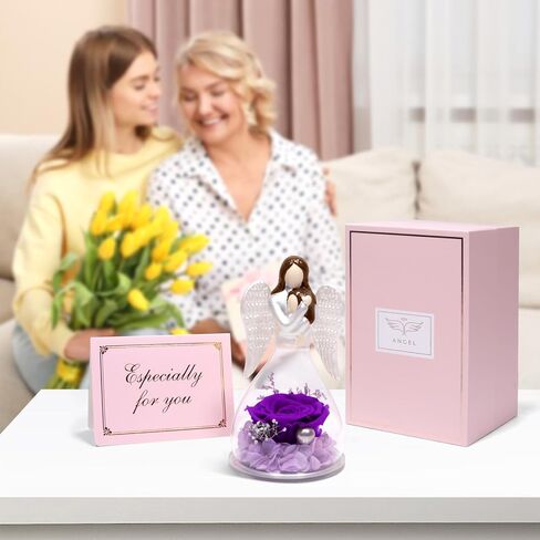 Miofula Preserved Flower Rose Gifts for Mom from Daughter, Glass Angel Figurines Mother Birthday Gift for Mom Daughter Gifts from Mom, Forever Rose Mom Gifts for Christmas, Mother Daughter Statue Gift in Kuwait