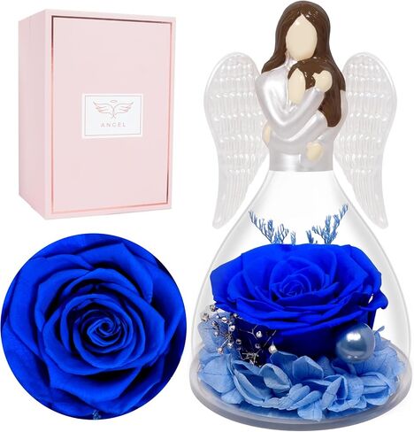 Miofula Preserved Flower Rose Gifts for Mom from Daughter, Glass Angel Figurines Mother Birthday Gift for Mom Daughter Gifts from Mom, Forever Rose Mom Gifts for Christmas, Mother Daughter Statue Gift in Kuwait