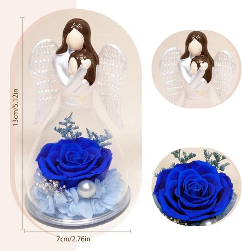 Miofula Preserved Flower Rose Gifts for Mom from Daughter, Glass Angel Figurines Mother Birthday Gift for Mom Daughter Gifts from Mom, Forever Rose Mom Gifts for Christmas, Mother Daughter Statue Gift in Kuwait