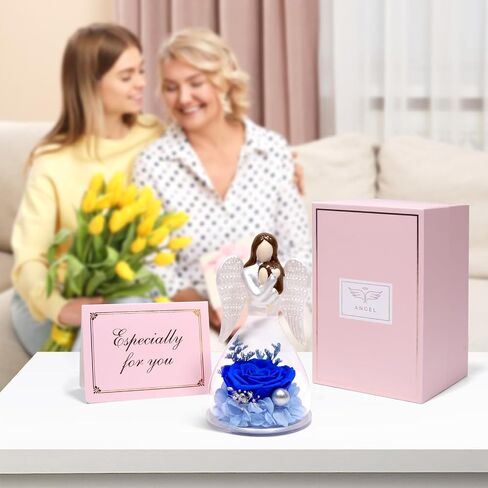 Miofula Preserved Flower Rose Gifts for Mom from Daughter, Glass Angel Figurines Mother Birthday Gift for Mom Daughter Gifts from Mom, Forever Rose Mom Gifts for Christmas, Mother Daughter Statue Gift in Kuwait