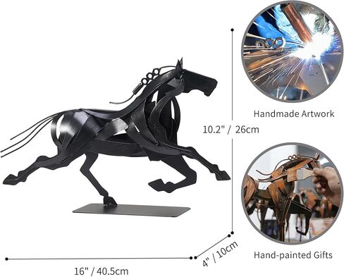 Running Horse Statue Sculpture, Unique Rustic Handmade Animal Statue Art, Metal Horse Figurines for Home Decor, Horse Gifts for Women Men (Black) in Kuwait