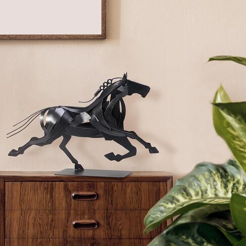 Running Horse Statue Sculpture, Unique Rustic Handmade Animal Statue Art, Metal Horse Figurines for Home Decor, Horse Gifts for Women Men (Black) in Kuwait