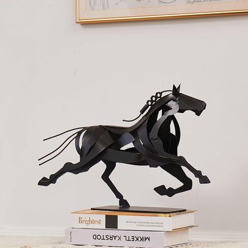 Running Horse Statue Sculpture, Unique Rustic Handmade Animal Statue Art, Metal Horse Figurines for Home Decor, Horse Gifts for Women Men (Black) in Kuwait