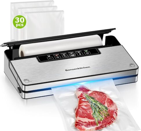 Bonsenkitchen Vacuum Sealer Machine, Food Sealer with 5 Modes, Built-in Cutter & Bag Storage, Globefish Technology for High-Speed Continuous Working, Include 100 Vacuum Bags & 1 Roll Bag in Kuwait
