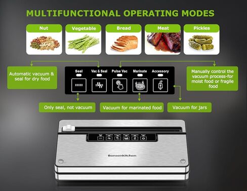 Bonsenkitchen Vacuum Sealer Machine, Food Sealer with 5 Modes, Built-in Cutter & Bag Storage, Globefish Technology for High-Speed Continuous Working, Include 100 Vacuum Bags & 1 Roll Bag in Kuwait