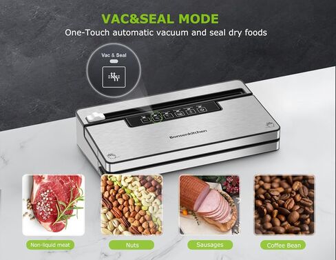 Bonsenkitchen Vacuum Sealer Machine, Food Sealer with 5 Modes, Built-in Cutter & Bag Storage, Globefish Technology for High-Speed Continuous Working, Include 100 Vacuum Bags & 1 Roll Bag in Kuwait