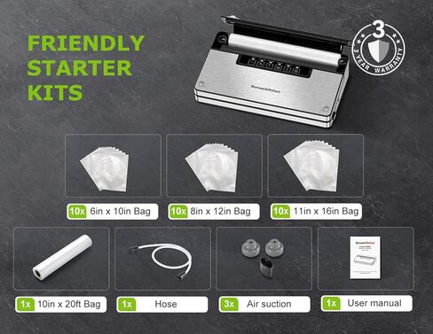 Bonsenkitchen Vacuum Sealer Machine, Food Sealer with 5 Modes, Built-in Cutter & Bag Storage, Globefish Technology for High-Speed Continuous Working, Include 100 Vacuum Bags & 1 Roll Bag in Kuwait