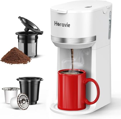 ماكينة صنع القهوة الصغيرة ذات الخدمة الفردية لكوب K والقهوة المطحونة، ماكينة تحضير القهوة السريعة بكوب واحد مع تذكير بإزالة الترسبات ونافذة مياه، 6 إلى 12 أونصة. أحجام الشراب، أسود in Kuwait