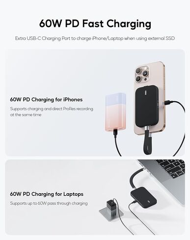 حاوية M.2 2230 SSD مغناطيسية لهاتف iPhone 15 16 Pro/Max ProRes، M.2 2242 2260 2280 NVMe SSD إلى USB C مع بيانات 10 جيجابت في الثانية، 60 وات PD، مقبس USB-C/ 3.5 مم لجهاز MacBook iPad (SSD غير متضمن) in Saudi Arabia