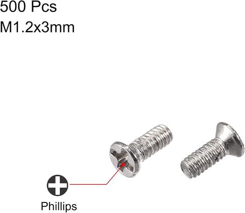 uxcell M1.2 x 5mm Phillips Screw Fastener Silver Tone for Laptop PC TV Fan Switch 500pcs in Saudi Arabia