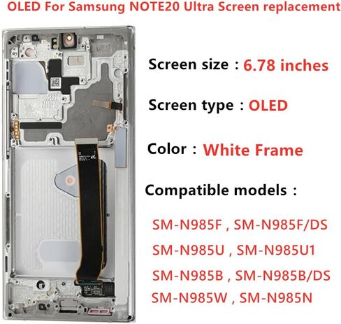 OLED Galaxy NOTE20 Ultra Screen Replacement for Samsung NOTE20ultra 5G Display Touch Screen Digitizer Assembly SM-N985F SM-N986U N986U1 LCD Support Fingerprint (with Silver Frame + Tools) in Kuwait