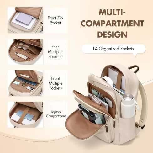 GOLF SUPAGS Backpack for Women Work College Travel Laptop Backpacks Multi-Functional Casual Daypack Teacher Nurse Everyday Bags Fits 15.6 Inch Notebook (Apricot) in Saudi Arabia