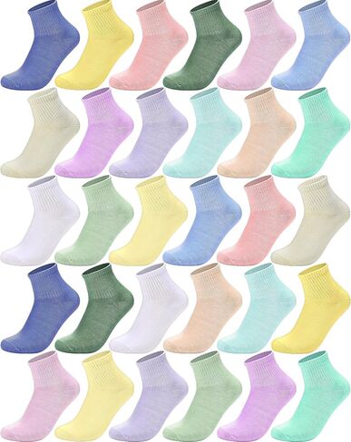 Foaincore 30 Pairs Women Crew Socks Solid Color Socks for Women Size 9-11 Cotton Socks Comfortable Women's Athletic Socks (Multicolor) in Kuwait