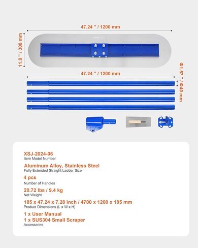 VEVOR Bull Float Magnesium Concrete Float 48 x 8" Round End Concrete Float Tool Cement Tool Bull Concrete Kit Bull Float with 4 Float Handle Bull Float Bracket Concrete Tools Finishing Bull Float in Saudi Arabia