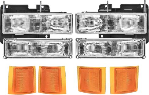 قطعتان من مجموعة المصابيح الأمامية البديلة لـ 1988-2002 Chevy GMC C/K 1500 2500 3500 سوبربان، 1992-1999 بليزر، 1995-2000 مصباح أمامي هالوجين تاهو، استبدال #GM2502101 GM2503101 in Kuwait